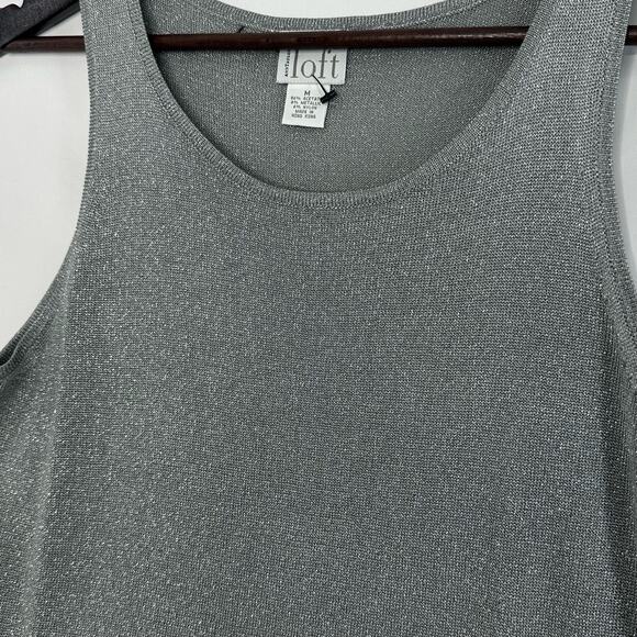 Vintage 90s Ann Taylor Loft Silver Lurex Tank Top Medium Retroglam Holiday Scifi - Picture 6 of 6